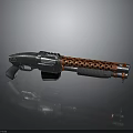 Modern Metallic Gun With Black And Copper Perforated Barrel And Grip