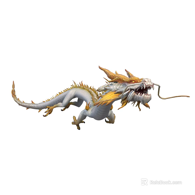 Chinese Dragon White And Gold Mythical Creature With Ornate Scales And Winged Design 3d model 
