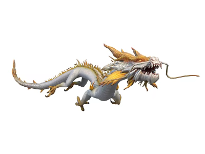 Chinese Dragon White And Gold Mythical Creature With Ornate Scales And Winged Design 3d model