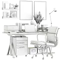 Modern Office Desk Setup With Laptop Printer Globe Potted Plant Coffee Cup And Newspaper