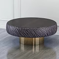 Elegant Round Coffee Table With Zebra Pattern Upholstery And Gold Metal Base Design 3d model