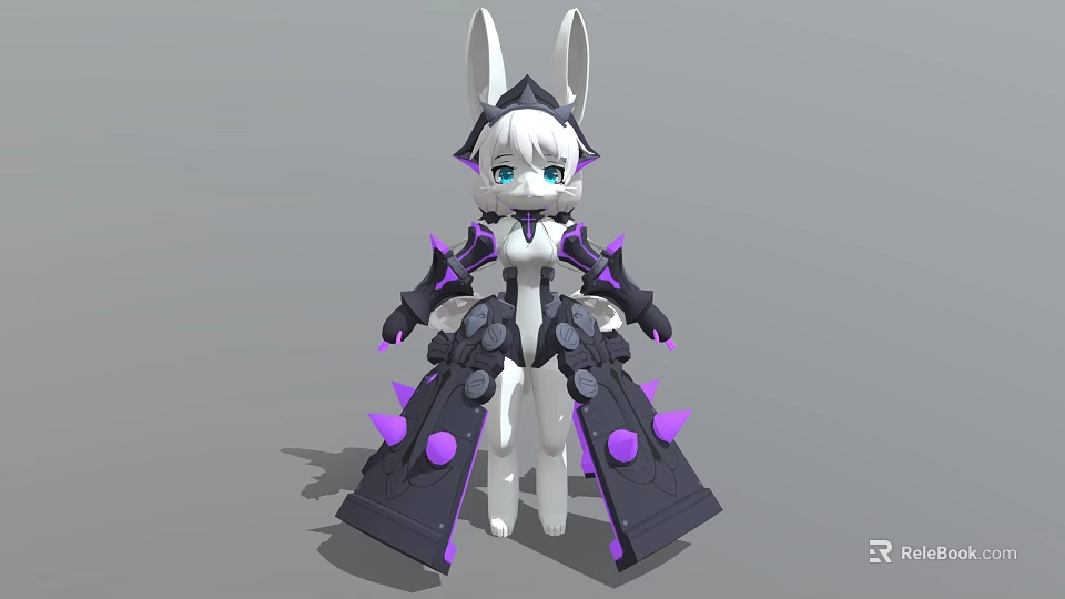 Game and Movie Character with Rabbit Ears White Body Black Armor Purple Spikes and Dots 3d model 