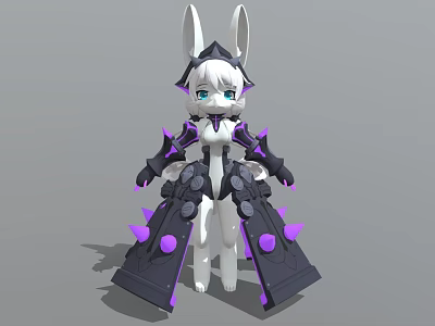 Game and Movie Character with Rabbit Ears White Body Black Armor Purple Spikes and Dots 3d model