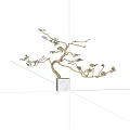 Artistic Golden Branch Sculpture With White Cube Base On Black Background