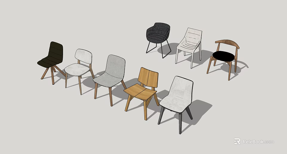 Modern Dining Chairs With Various Designs And Different Materials For Home Decor 3d model