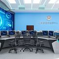 Modern Conference Room With Digital Blue Tech Display White Chairs Meeting Tables And Bright Lighting
