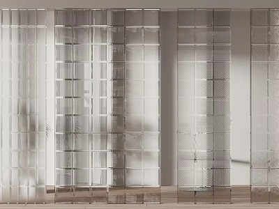 Modern Transparent Glass Partition With Grid Design For Interior Decoration 3d model