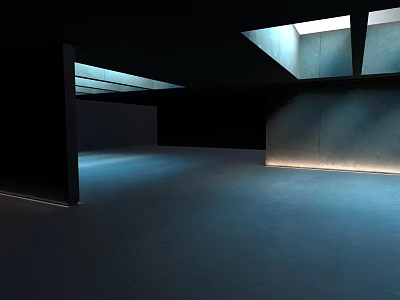 Modern Minimalist Interior Space With Skylights And Soft Lighting On Dark Walls 3d model
