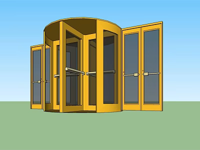 Yellow Revolving Door With Glass Panels And Metal Frame Entrance Structure 3d model