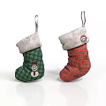 Festive Christmas Stockings With Green Snowflake Snowman Red Plaid Santa Claus Design White Fur Trim