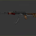 Assault Rifle With Wooden Stock Black Barrel And Magazine In Gray Background