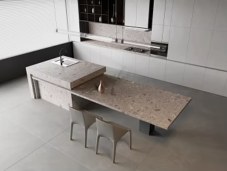 Marble Water Bar Table Nakajima Bar Table Leather Dining Chair Solid Wood Sideboard Combination Gas Stove Oven Sink Faucet Metal Chandelier Vase 3d model
