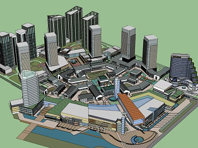 Modern Commercial Complex With Tall Buildings Various Architectural Styles And Open Urban Spaces 3d model