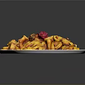 Delicious Yellow Fettuccine Pasta With Mushroom Sauce And Red Garnish