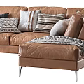Brown Leather Sectional Sofa With Various Patterned Pillows And Cozy Blankets 3d model