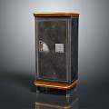 Vintage Safe Cabinet With Black Leather Like Surface Wooden Trim Metal Legs And Combination Lock