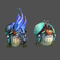 Fantasy Toad Like Creatures With Blue Flame And Green Plant Appendages Design