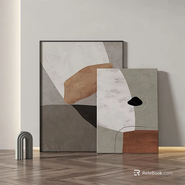 Abstract Geometric Paintings With Neutral Tones And Decorative Arch Sculpture 3d model 