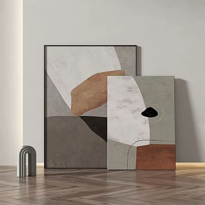 Abstract Geometric Paintings With Neutral Tones And Decorative Arch Sculpture 3d model