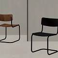 Modern Dining Chairs With Wooden And Black Seats And Metal Frame Design