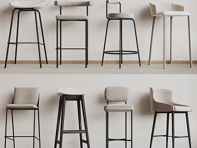 Modern Bar Stools With Upholstered Seats And Metal Frames In Various Styles 3d model