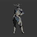 Game And Movie Character With Horned Helmet Blue White Armor And Geometric Patterns