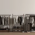 Wooden Clothing Racks with Hanging Clothes Bags Shoes Small Cabinet and Round Mirror