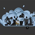 Cartoon Cloud Shaped Room Scene With Decorative Plants Furniture And Drop Ornaments