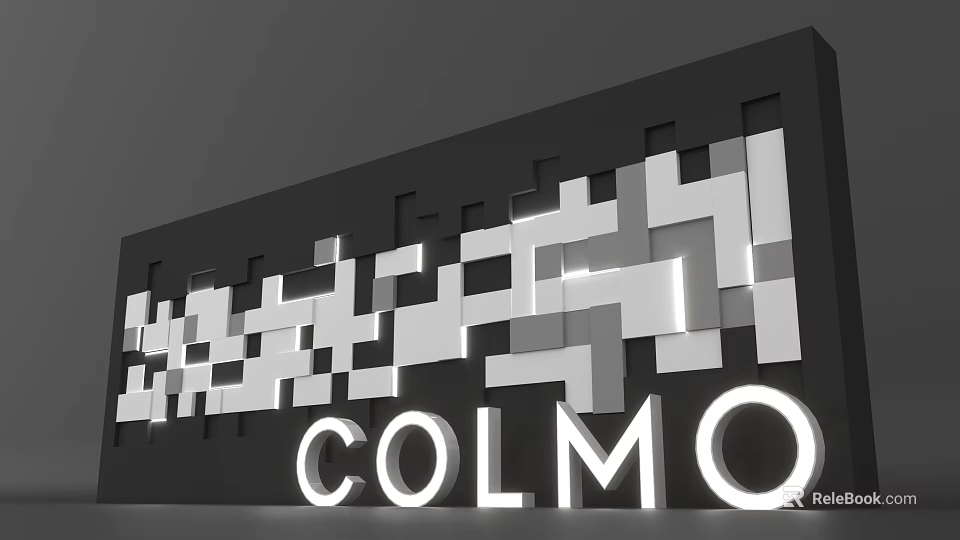 COLMO Modern Logo Design Featuring Geometric Patterns On Black Wall 3d model