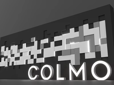 COLMO Modern Logo Design Featuring Geometric Patterns On Black Wall 3d model