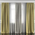 Yellow And Gray Geometric Pattern Curtains With White Sheer Window Panels 3d model