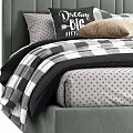 Single Bed with Pink Green Velvet Headboard Dream Theme Pillows Cozy Bedding