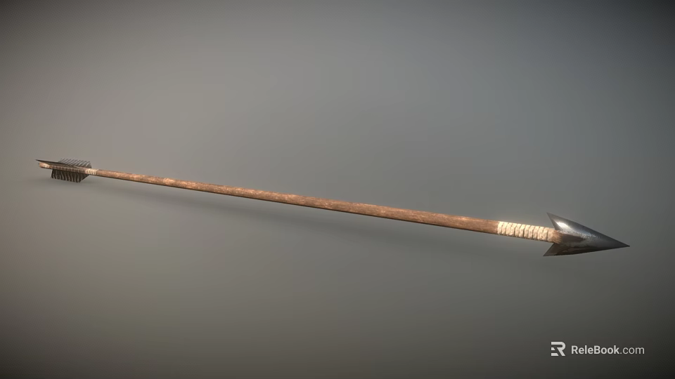 Vintage Handmade Spear With Long Wooden Shaft Metal Tip And Wrapped Handle 3d model 