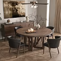 Dining Table and Chair Combination Restaurant Sideboard Chandelier 3d model