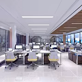 Modern Spacious Public Office Space With Bright Lighting Computers Desks And Large Windows 3d model