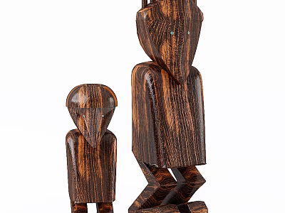 Wooden Sculptures Handcrafted Abstract Human Figures Large And Small Sizes With Natural Wood Grain Texture 3d model