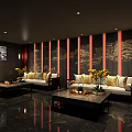 Hotel Public Lounge Area With Comfortable Sofas Coffee Tables And Decorative Artwork 3d model