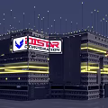 Future Architecture FUSTAR Corporation Modern Design With Antenna Towers And Yellow Lighting