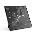 Modern Square Clock With Black Dial Grey Map Pattern And White Hands 3d model
