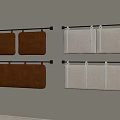 Different Material Wall Mounted Cushions With Leather Trim Hanging On Metal Rods 3d model
