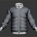 Blue Quilted Puffer Jacket Featuring White Collar Cuffs And Zip Closure 3d model