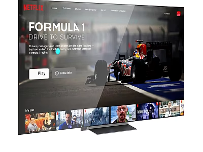Modern TV Showing Netflix Formula 1 Drive to Survive Racing Content with Video Thumbnails 3d model