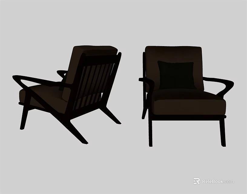 Modern Dark Single Sofa Design With Two Angles View And Stylish Armrests 3d model