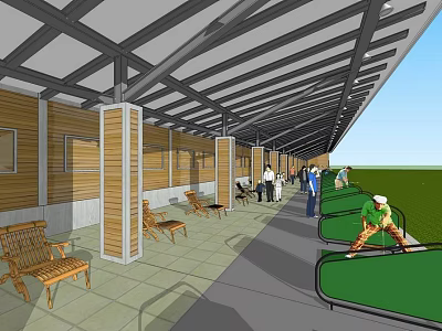 Outdoor Fitness Training Space With Covered Wooden Structure And Green Exercise Area 3d model