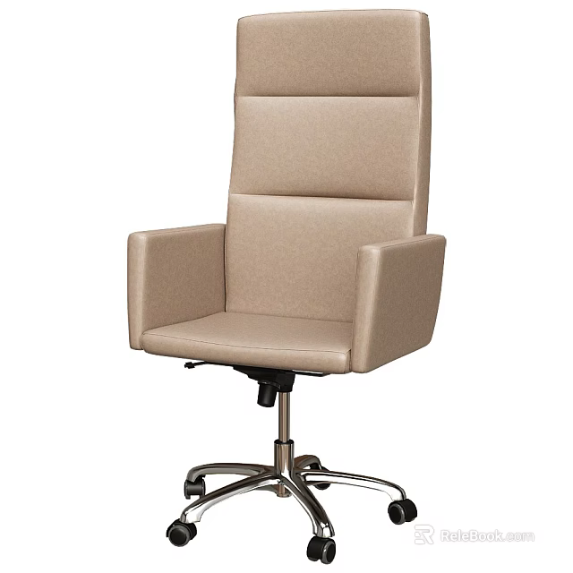 Beige Upholstered Office Chair With High Back Armrests And Metal Base Wheels 3d model 
