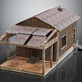 Weathered Wooden Shed With Rustic Roof Metal Sheets And Wire Fence Porch