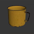 Yellow Enamel Cup With Black Rim And Handle Vintage Distressed Design