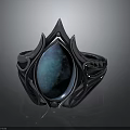 Elegant Silver Fashion Ring With Blue Opal Gemstone And Intricate Ornate Design