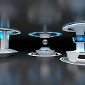 Modern Tech Display Stands With Circular Rings Blue Lighting And Screens 3d model
