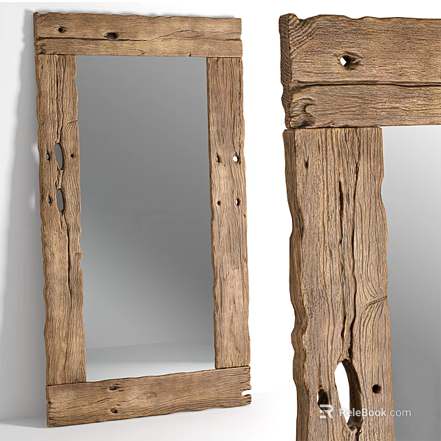 Rustic Wall Mirror With Wooden Frame And Natural Texture For Home Decor 3d model 